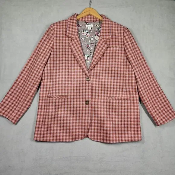 Sundance Blazer Womens XL The Lisa Wool Jacket Pink Plaid Academia Preppy Office - Picture 1 of 11